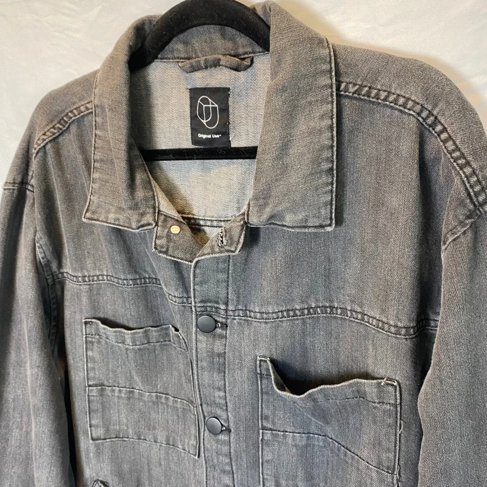 Original Use Men's Jean Jacket‎ Large Washed Black Denim Cotton Blend Casual